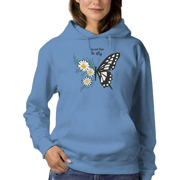 Free To Fly Butterfly Daisy Hoodie Women -Image by Shutterstock, Female 3X-Large