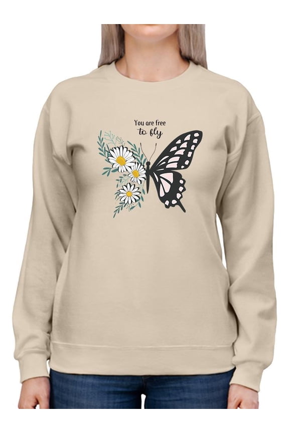 Free To Fly Butterfly Daisy Sweatshirt Women -Image by Shutterstock, Female 4X-Large