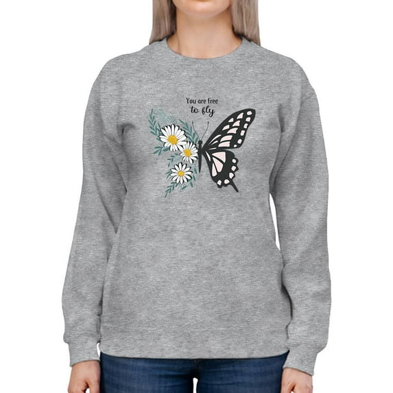 Free To Fly Butterfly Daisy Sweatshirt Women -Image by Shutterstock, Female x-Large