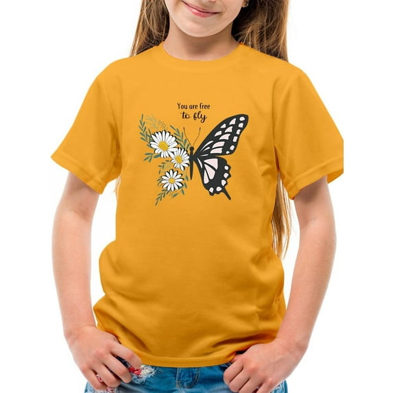 Free To Fly Butterfly Daisy T-Shirt Juniors -Image by Shutterstock, Large
