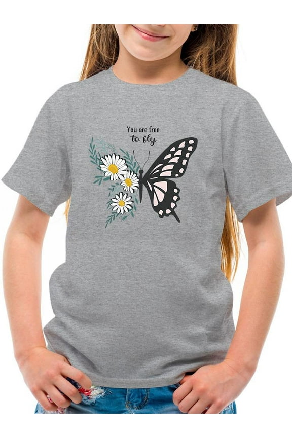 Free To Fly Butterfly Daisy T-Shirt Juniors -Image by Shutterstock,  Medium