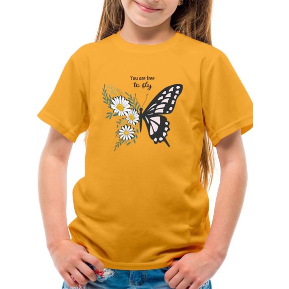 Free To Fly Butterfly Daisy T-Shirt Juniors -Image by Shutterstock,  Medium