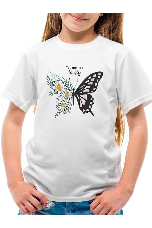 Free To Fly Butterfly Daisy T-Shirt Juniors -Image by Shutterstock, Medium