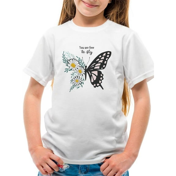 Free To Fly Butterfly Daisy T-Shirt Juniors -Image by Shutterstock,  Small