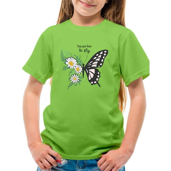 Free To Fly Butterfly Daisy T-Shirt Juniors -Image by Shutterstock, x-Small
