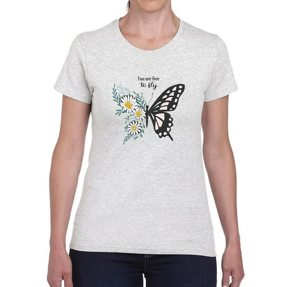 Free To Fly Butterfly Daisy T-Shirt Women -Image by Shutterstock, Female 3X-Large