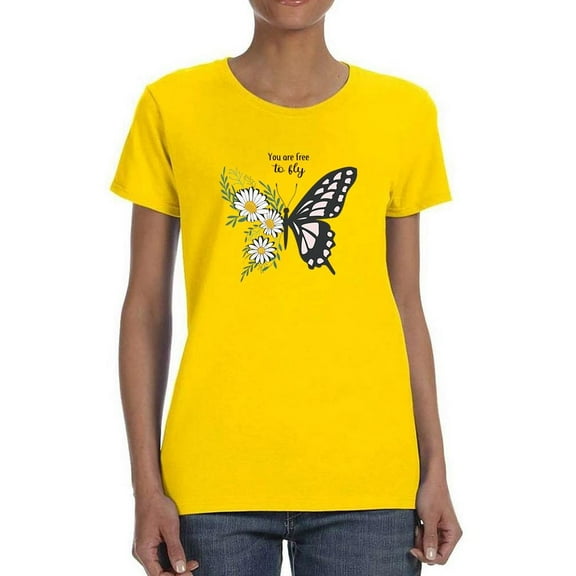 Free To Fly Butterfly Daisy T-Shirt Women -Image by Shutterstock, Female 5X-Large