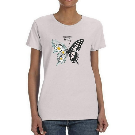 Free To Fly Butterfly Daisy T-Shirt Women -Image by Shutterstock, Female Large