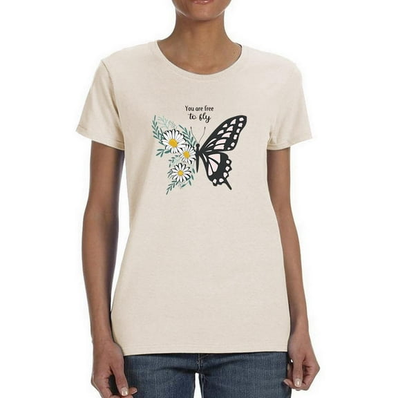 Free To Fly Butterfly Daisy T-Shirt Women -Image by Shutterstock, Female Small