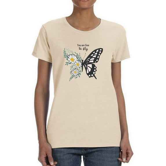 Free To Fly Butterfly Daisy T-Shirt Women -Image by Shutterstock, Female x-Large