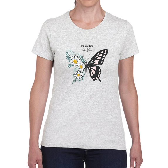 Free To Fly Butterfly Daisy T-Shirt Women -Image by Shutterstock, Female x-Large