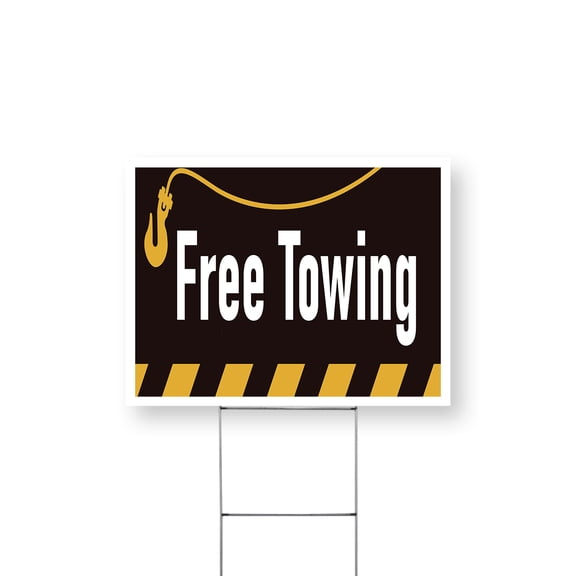 Free Towing Yard Sign 12 Inch x 16 Inch Single Sided Weatherproof Heavy-Duty Plastic with Stake | Roadside Assistance, Auto Repairs, Professional Service | Made in USA