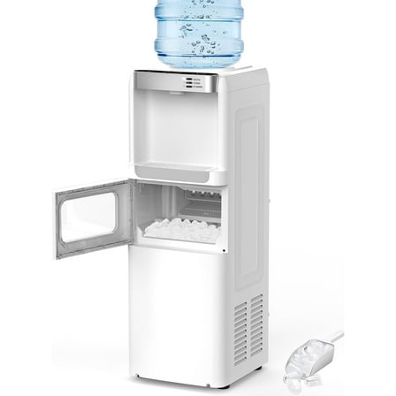 5 Gallon Water Dispenser with Ice Maker - 3-in-1 Hot/Cold Water Cooler, Touch Panel, Child Lock, Detachable Drip Tray, Compatible with 3 Gallon Jugs for Home & Office Use - White