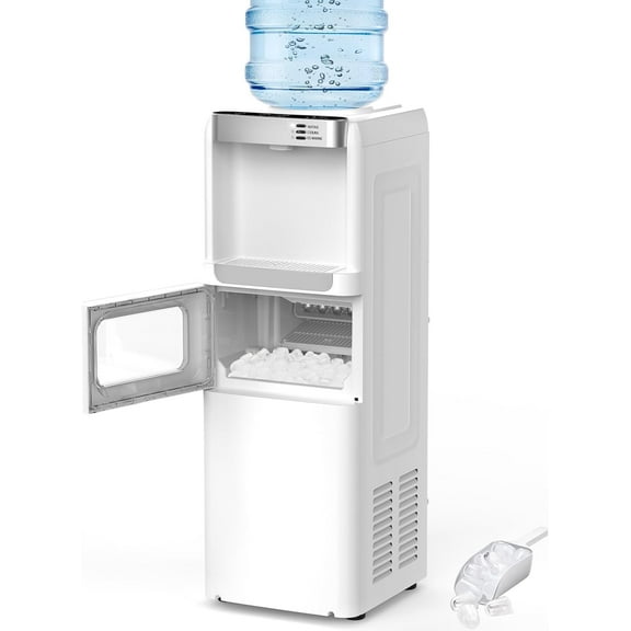 5 Gallon Water Dispenser with Ice Maker - 3-in-1 Hot/Cold Water Cooler, Touch Panel, Child Lock, Detachable Drip Tray, Compatible with 3 Gallon Jugs for Home & Office Use - White