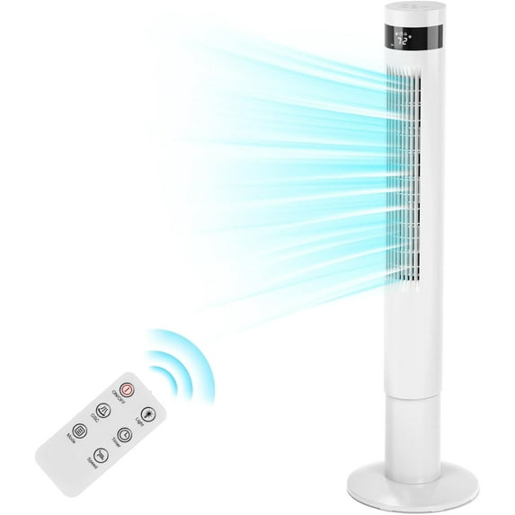 Tower Fan with Remote Control,Small 43 In Standing Electric Oscillating Floor Fans That Blow Cool Air,3 Speed Settings & 12 Timer,Bladeless Cooling Fan for Bedroom Office Dorm Room,White