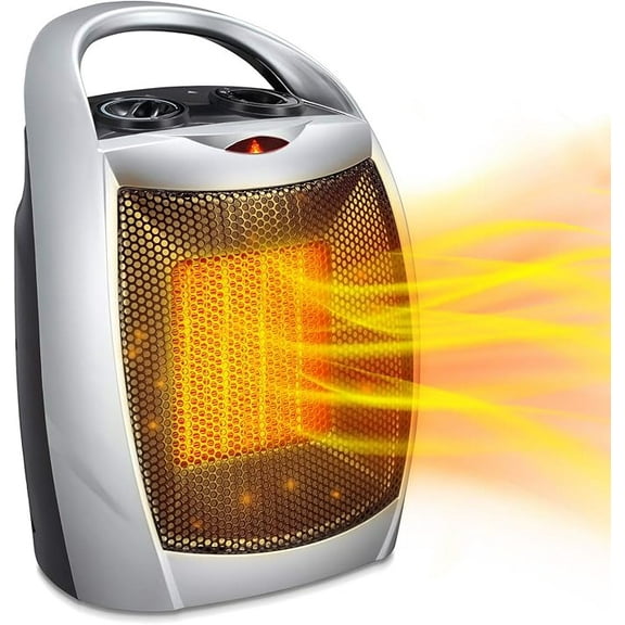 FreeVillage Space Heater, 1500W/750W Ceramic Heater with Adjustable Thermostat, ETL Certified, Tip-Over & Overheat Protection, for Home Office Dorm Desktop Use