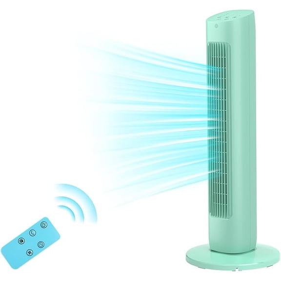 FREE VILLAGE Tower Fan 85Oscillating Quiet Cooling 15H Timer Remote Control Powerful Standing 3 Wind Speed 2 Wind Modes LED Display Bladeless Portable LED Display,Bedroom Office, Green