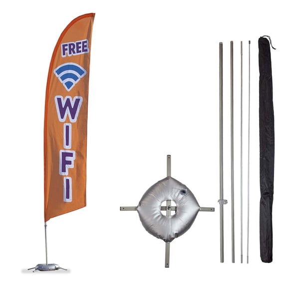 Free WiFi Feather Flag Kit - 13.5ft Swooper Flag with Pole Set, Cross Base and Weight Bag - Printed in The USA