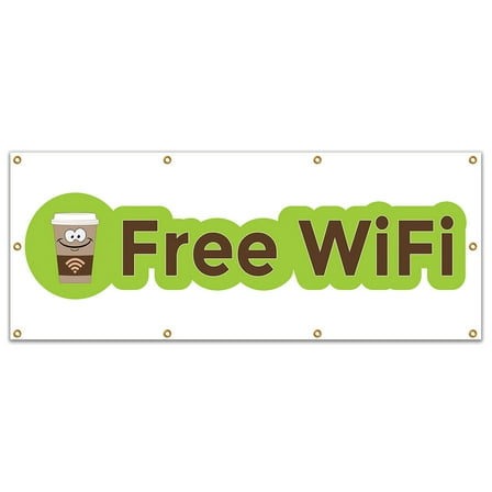 Free Wifi Banner 36" X 96" Heavy Duty 13 Oz Vinyl Banners with Grommets Single Sided