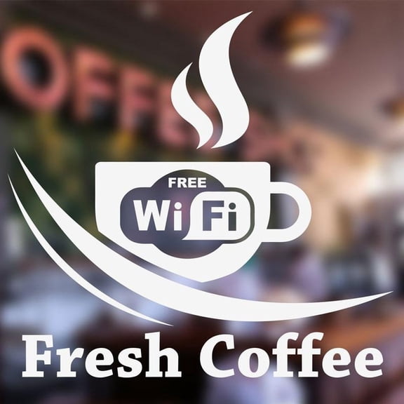 Free Wifi Coffee Shop Vinyl Sticker Window Decal , Cafe Bar Shop Wifi Sign Decal 57X57cm
