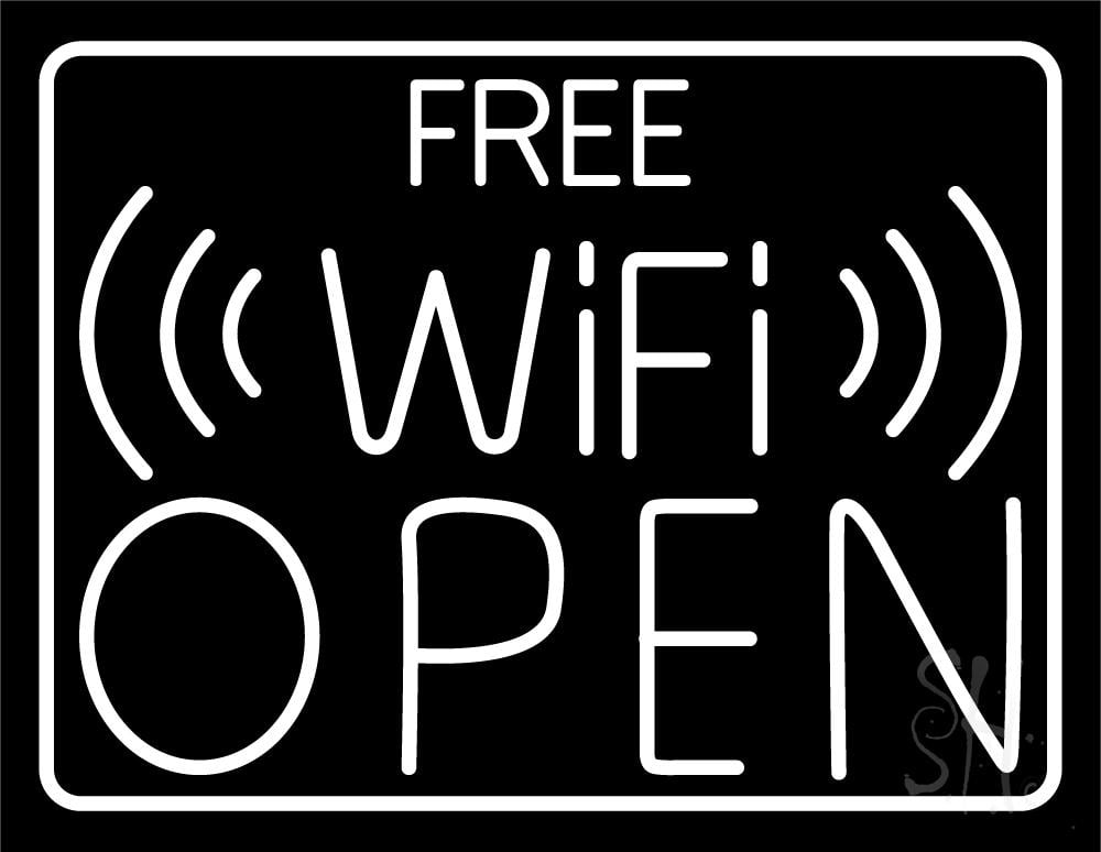 Free Wifi Open LED Neon Sign 24 x 31 - inches, Clear Edge Cut Acrylic Backing, with Dimmer - Bright and Premium built indoor LED Neon Sign for Computer & Electronics store decor.