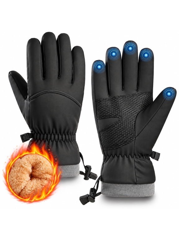 Mens Winter Touchscreen Gloves, Water Resistant, Plush Lined for Running