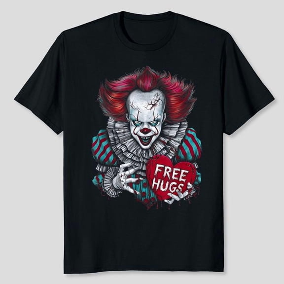 Free a Hugs Scary Clown Valentine Horror Character T-Shirt, Men's And Women's Graphic Tee 100% Cotton by TBun, Full Sizes S-5XL