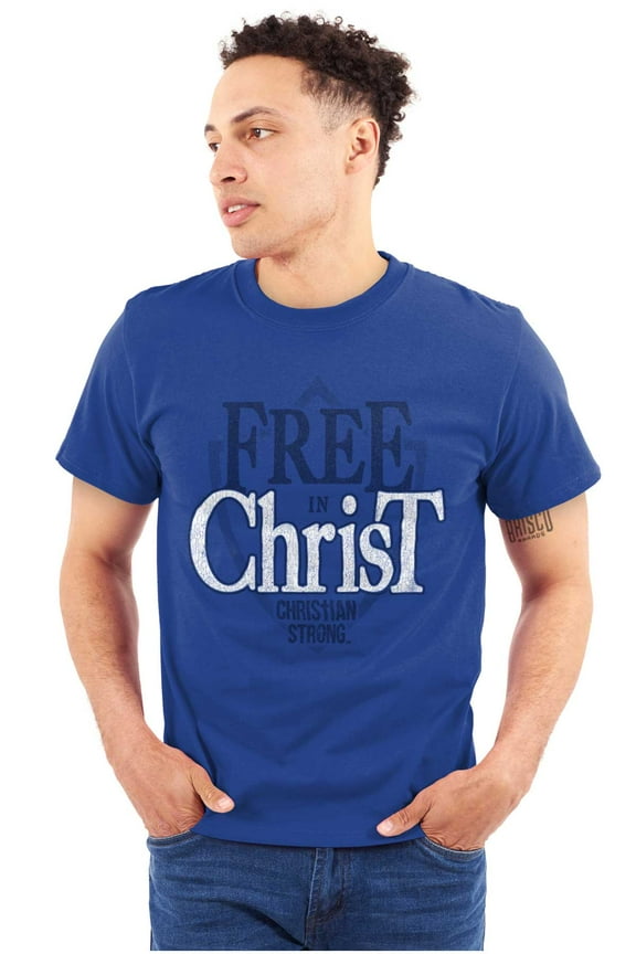 Free in Christ Jesus Christian Plus Size Crewneck Graphic Tee Shirt Brisco Brands 5X