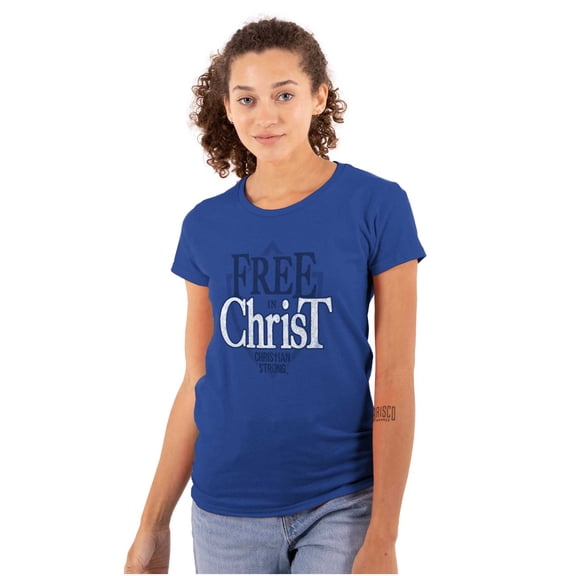 Free in Christ Jesus Christian Womens Slim Fit Graphic Tee Brisco Brands S