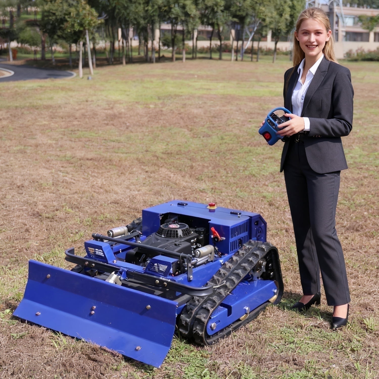 AIWEIYA Crawler Remote Control Lawnmower with Push Shovel Snow Removal Weed Eater Robot for Various Terrains