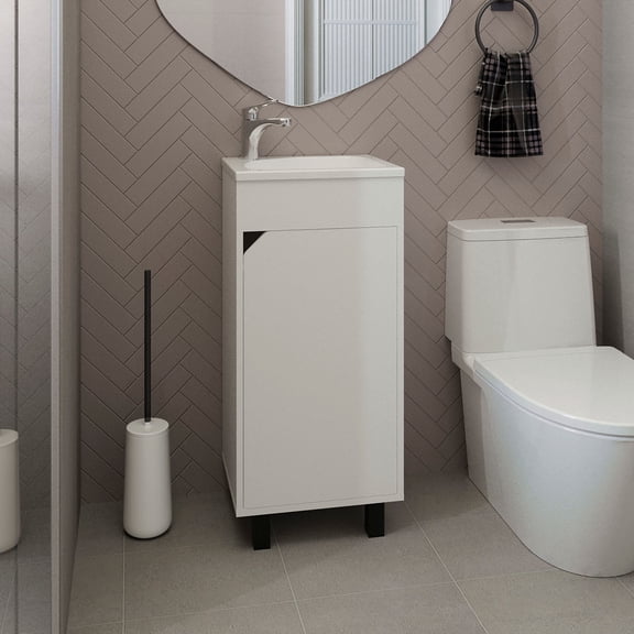 TUHOME Bethel Freestanding Bathroom Vanity with Sink, 15.7" Wide Small Vanity, 1 Door, White