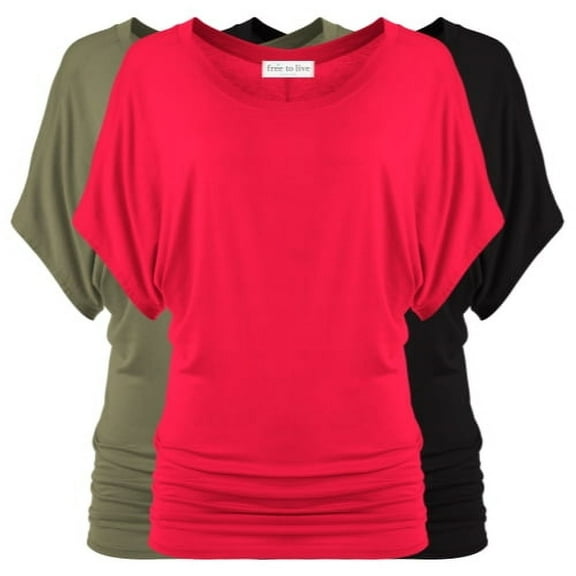 Free to Live 3 Pack Short Sleeve Casual Women's Dolman Tops