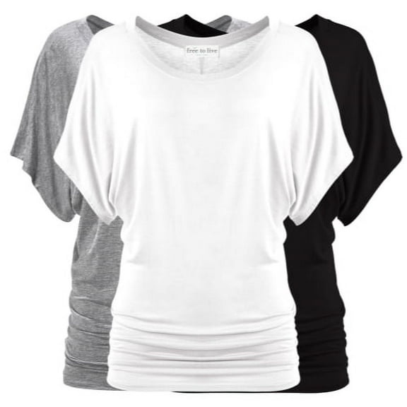 Free to Live 3 Pack Short Sleeve Casual Women's Dolman Tops
