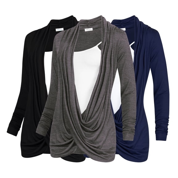 Free to Live 3 Pack Women's Lightweight Long Sleeve Knitted Cardigan, Criss Cross Pullover Nursing Tops