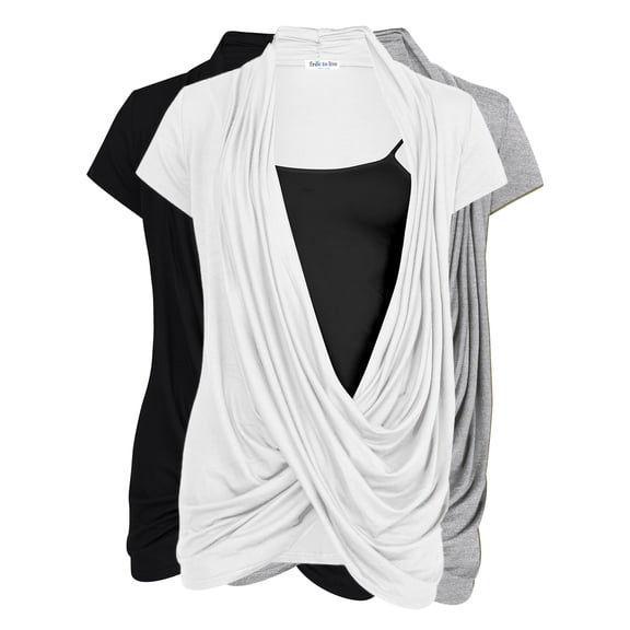 Free to Live 3 Pack Women's Lightweight Short Sleeve Knitted Cardigan, Criss Cross Pullover Nursing Tops