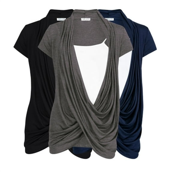 Free to Live 3 Pack Women's Lightweight Short Sleeve Knitted Cardigan, Criss Cross Pullover Nursing Tops