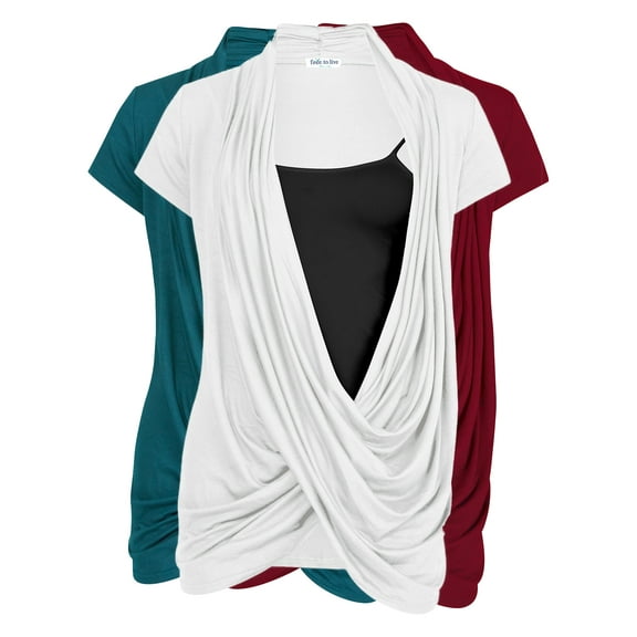 Free to Live 3 Pack Women's Lightweight Short Sleeve Knitted Cardigan, Criss Cross Pullover Nursing Tops