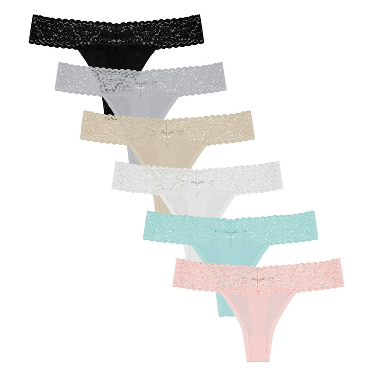 Free to Live 6 Pack Women's Thongs - Lace Band Cotton Underwear - Walmart .com