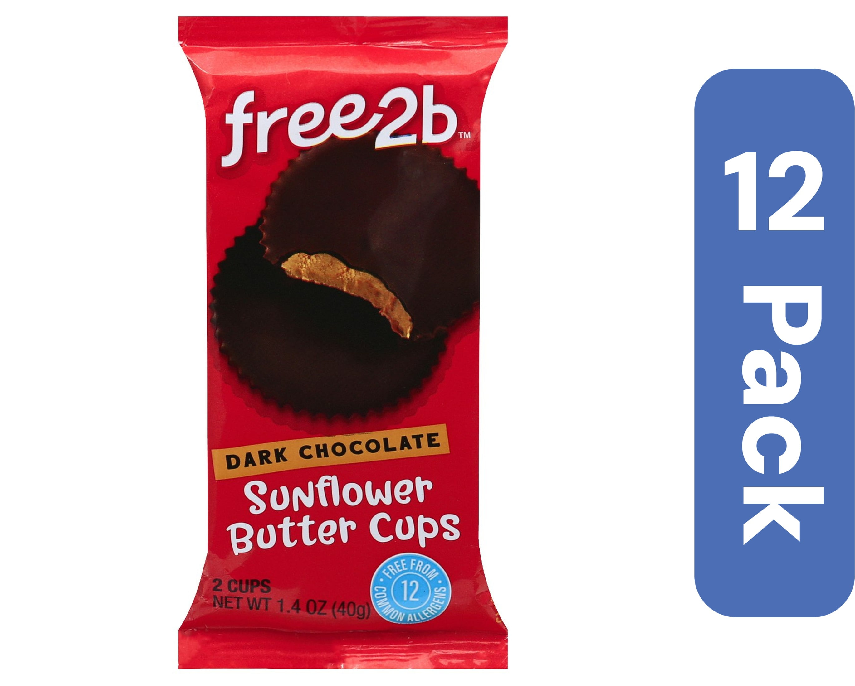 Free2B Foods Chocolate Cup Dark 2 Pieces 1.4 oz (Pack Of 12)
