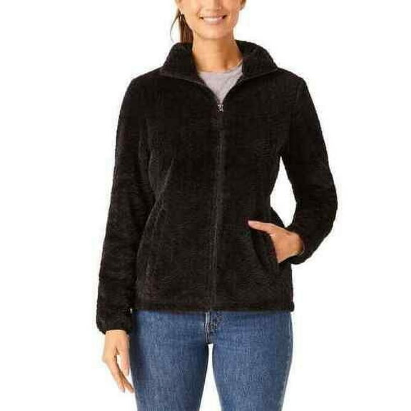 Free2B Women's Braided Butter Pile Full Zip Jacket Size: XL, Color: Black