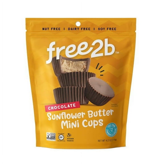 Free2b Dark Chocolate Sunflower Butter Mini Cups, 4.2 Ounces, 6 Per Case