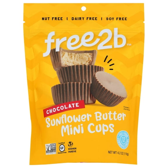 Free2b Foods Sun Cup Minis Rice KKS1Chocolate Filled With Creamy Sunflower Seed Butter, Free From Allergen, Non GMO Verified, Certified Gluten Free, Vegan, 4.2 Ounce (Pack of 6)