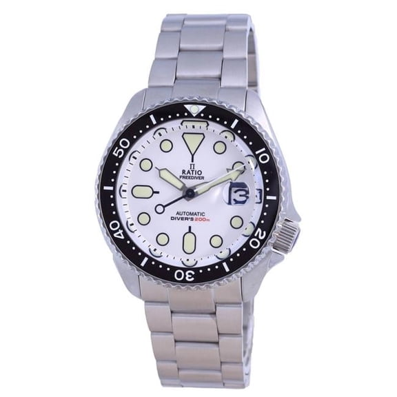 FreeDiver White Dial Sapphire Crystal Stainless Steel Automatic 200M Men Watch, Black