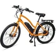FreeForce Avalon 16-in Electric Beach Cruiser Bike | Hybrid e-Bike for Adults, Thumb Throttle and Pedal Assist | With Speed Sensor, Storage Rack, Bell, Water Bottle Bracket | Orange