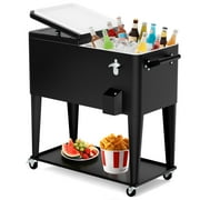 FreeLung 80QT Rolling Cooler Cart with Wheels Ice Chest Outdoor Backyard Coolers on Wheels Black