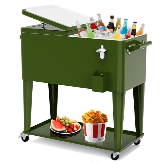 FreeLung 80QT Rolling Cooler Cart with Wheels Ice Chest Outdoor Backyard Coolers on Wheels Green