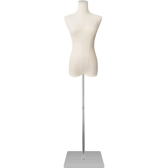 FreeLung Dress Form Mannequin Body Female Beige Linen Fabric Manikin Torso with Detachable Adjustable High Stability Metal Stand