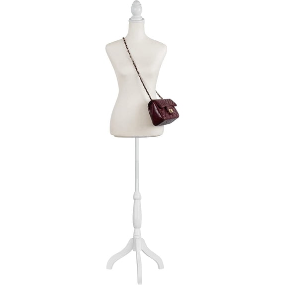 FreeLung Female Mannequin Torso Dress Form Adjustable Tripod Stand Base Style (Beige)