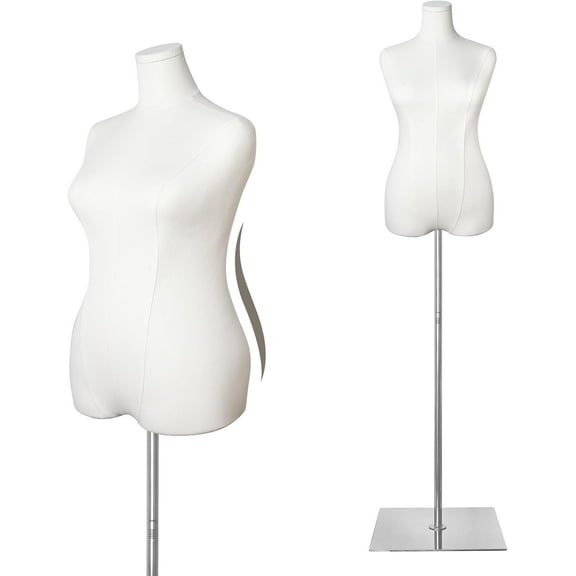 FreeLung Female Mannequin Torso Women Dress Forms with High Stability Metal Stand, Adjustable Height