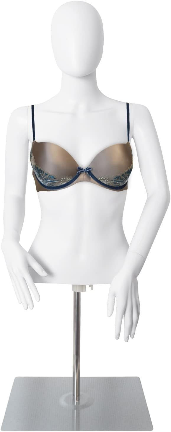 FreeLung Female Mannequin Torso with Metal Stand, Height 30”-46”, White